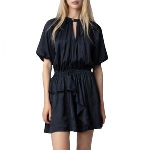 Zadig & Voltaire Romina Balloon Sleeve Mini Dress Navy Blue XS NWT MSRP $498